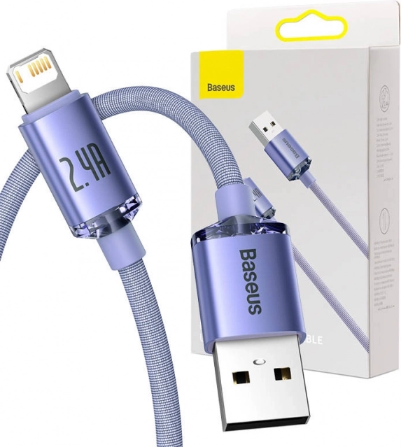 USB kabel Baseus Crystal Shine na Lightning, 2,4A, 2m, fialový