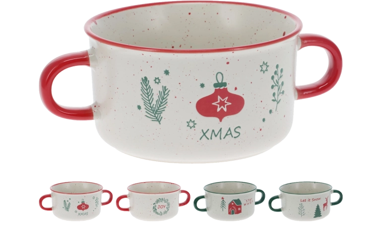 Kameninový jumbo hrnek se dvěma uchy 625 ml – vánoční motivy