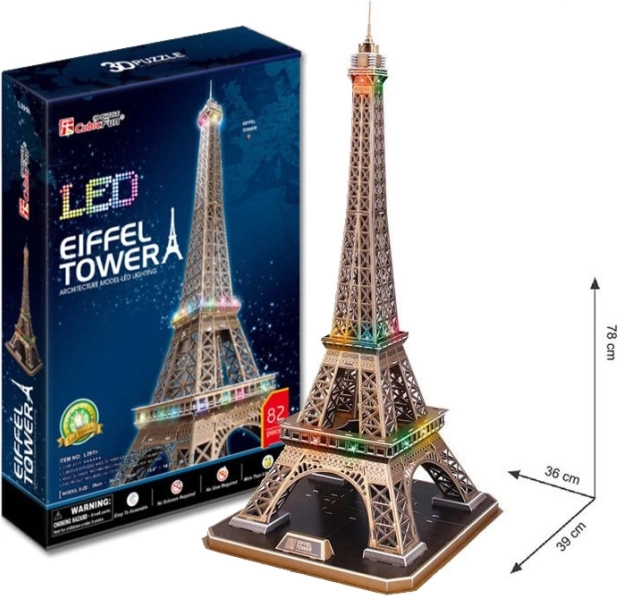 CUBICFUN svítící 3D puzzle eiffelova věž s LED osvětlením, 84 dílků