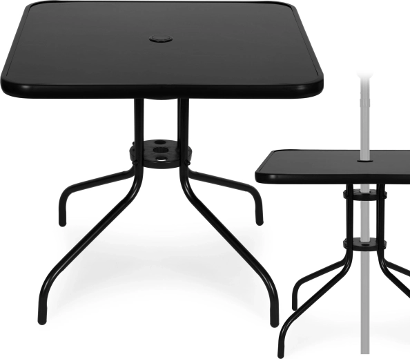 Čtvercový zahradní stůl 80 cm z tvrzeného skla s otvorem pro slunečník MultiGarden