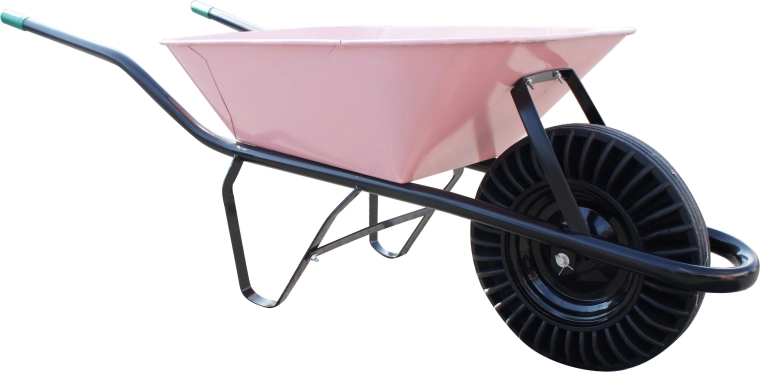 stavební kolečko 60 l s plnou pryží, růžové, smontované