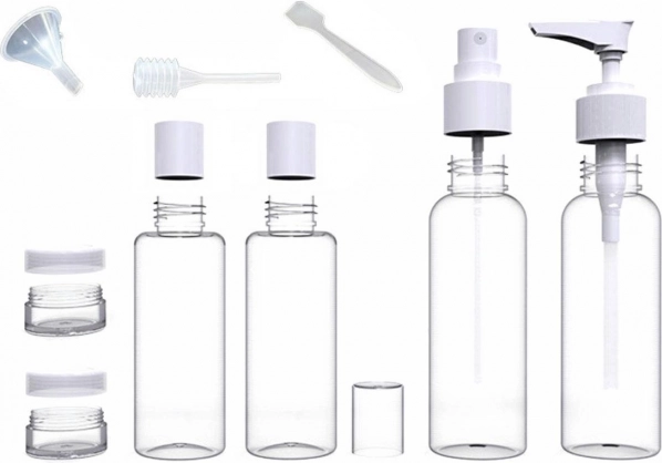 Cestovní sada prázdných kosmetických lahviček 9 ks – čirá