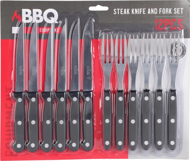 Steakový příbor BBQ z nerezové oceli, 12dílná sada