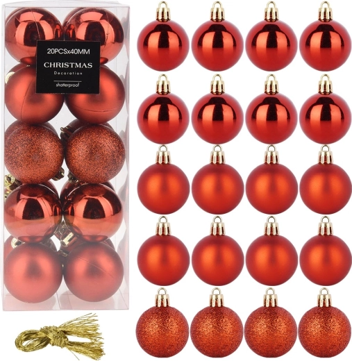 Netříštivé červené vánoční koule 4 cm, sada 20 ks