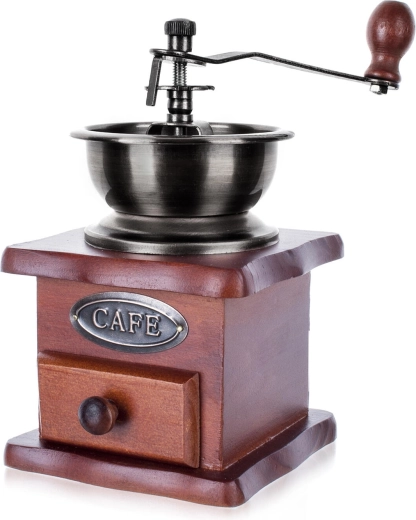 Ruční mlýnek na kávu CAFE z dřeva a kovu s keramickým mlecím mechanismem