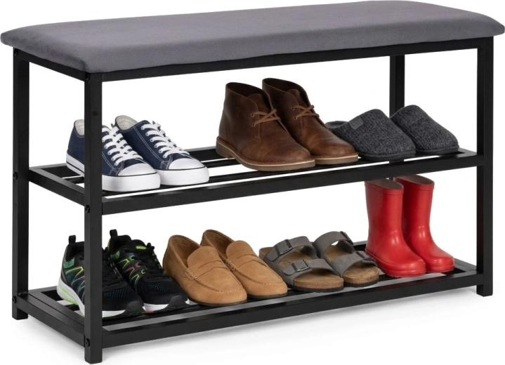 Čalouněná lavice na boty 80 cm se sedákem a 2 policemi ModernHome