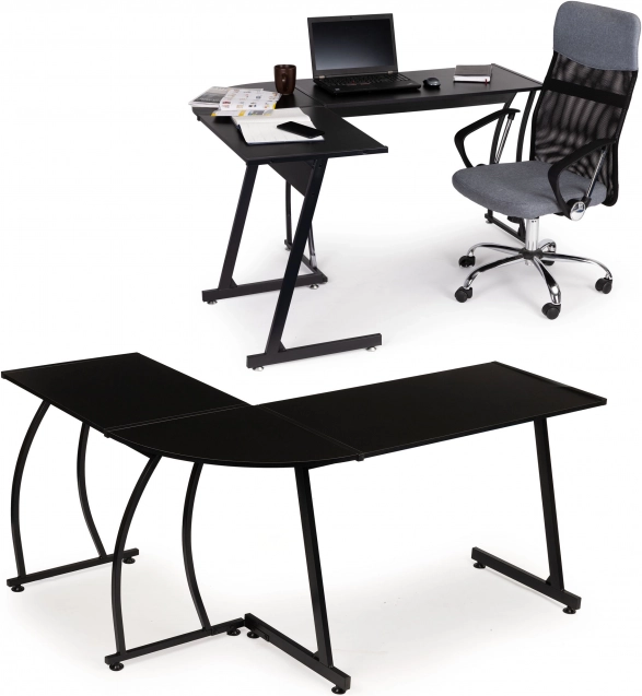 Rohový loftový psací stůl pro gaming a kancelář, černý
