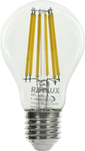 LED filamentová žárovka RETLUX A60 E27 5,2 W 1100 lm 3000 K
