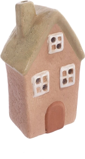 Keramický svícen domeček béžovo-zelený 18 cm