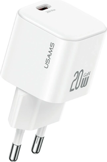 USAMS JO Series 20W GaN síťová nabíječka USB-C + kabel USB-C/Lightning 1 m bílá