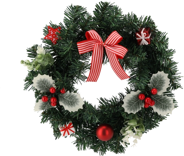 Vánoční věnec 30 cm s červenými bobulemi a mašlí