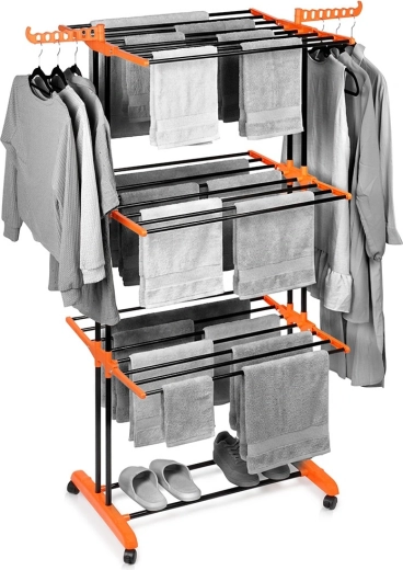 Kovový vertikální sušák na prádlo na kolečkách XXL 73 × 170 cm