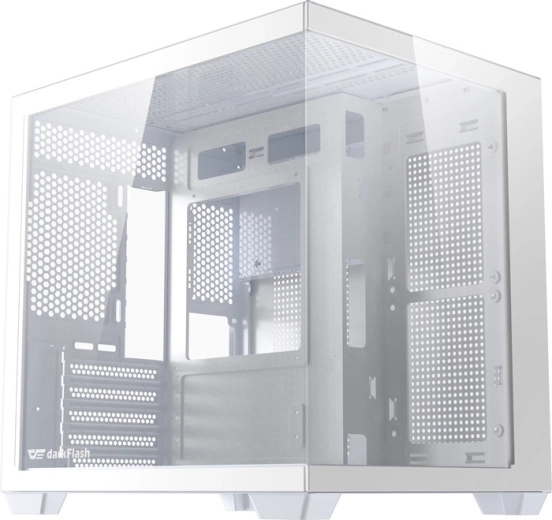Počítačová skříň DARKFLASH B275 – bílá, panoramatické sklo 270°, M-ATX/ITX