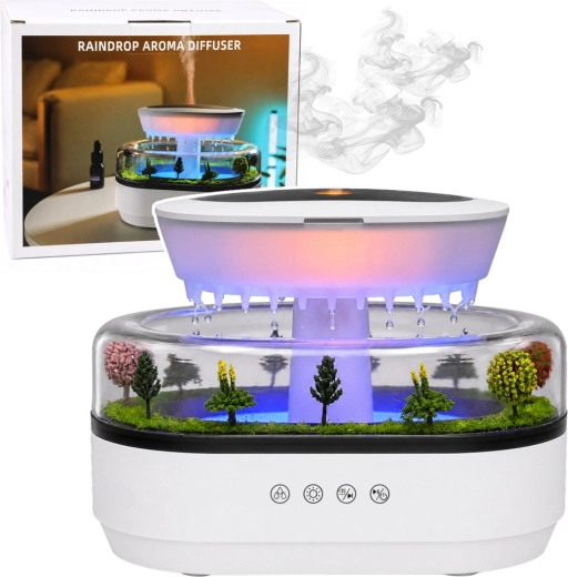 Návlhčovač vzduchu a aroma difuzér s efektem deště a LED osvětlením