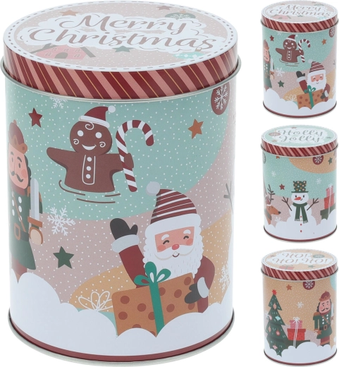 Vánoční kulatá plechová dóza 10,5 × 14 cm – mix dekorů