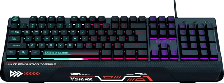 herní plnohodnotná klávesnice s rgb podsvícením a opěrkou zápěstí REBELTEC SHARK, voděodolná