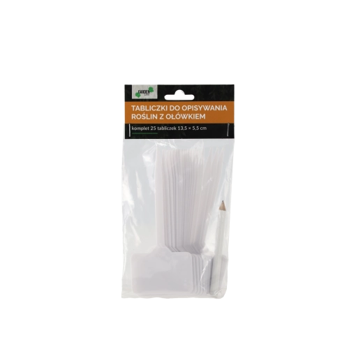 Sada 25 bílých plastových zahradních štítků s tužkou 13,5 × 5,5 cm