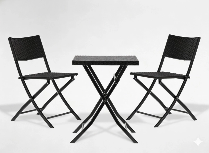 Skládací balkonový bistro set z polyratanu, antracit (stůl + 2 židle)