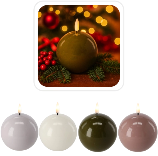 LED vosková koule 8,5 cm – dekorativní svíčka s realistickým plamenem