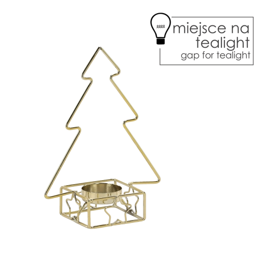 Zlatý kovový svícen ve tvaru vánočního stromku