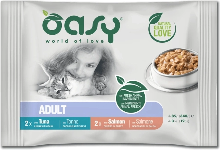 Oasy kapsičky pro dospělé kočky ve šťávě – rybí výběr 4×85 g