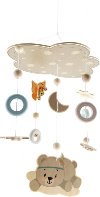 Závěsný kolotoč medvídek z přírodního dřeva