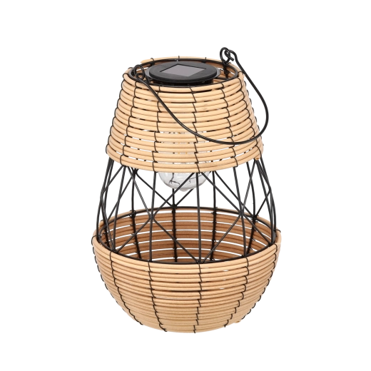 Solární kovový lucernový lampion černo‑béžový 32 cm