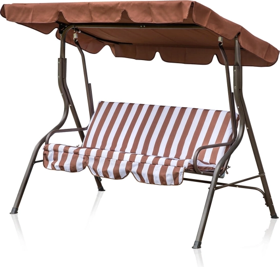 Zahradní houpačka s&nbsp;markýzou PANAMA pro 3 osoby, hnědo‑bílá