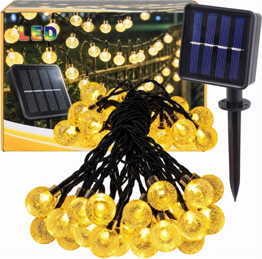 Solární zahradní světelný řetěz s kuličkami, 50 LED, 7,5 m