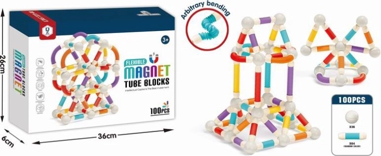 Magnetická stavebnice – pohyblivé trubičky, 100 dílů