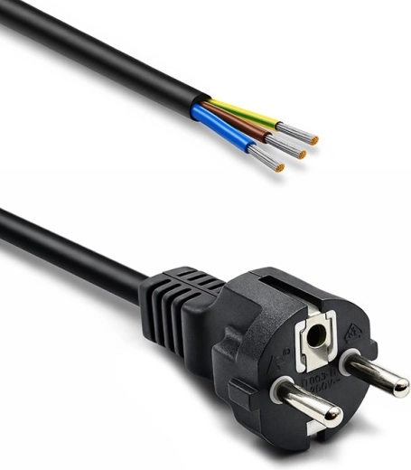 Napájecí kabel Schuko CEE 7/7 (E/F) s odizolovanými pocínovanými vodiči, 3×1,0 mm², 1,8 m
