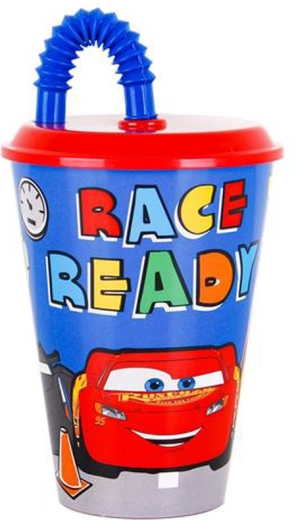 Plastový kelímek s brčkem CARS 430 ml