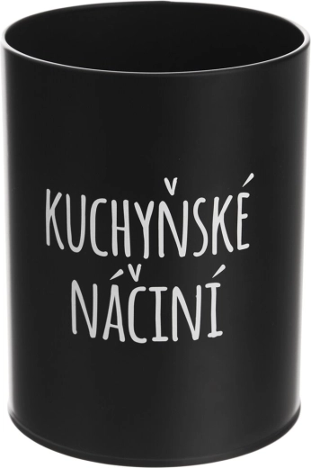 Černý plechový stojan na kuchyňské náčiní