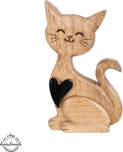 Dřevěná kočka MANGO se srdcem 27,5 cm