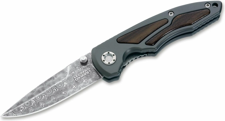 Sběratelský kapesní nůž z damaškové oceli BÖKER MANUFAKTUR SOLINGEN Leopard-Damast I, hliník a dřevo