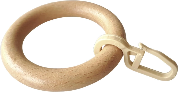 Dřevěné závěsné kroužky s háčkem, přírodní lak (10 ks)