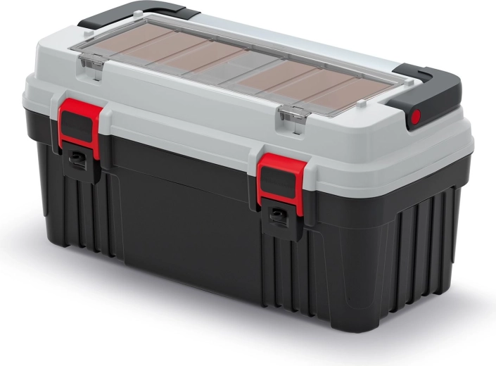 Kufr na nářadí s kovovým držadlem Optima, šedý, 540 × 278 × 269 mm