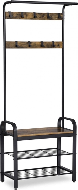 Stojanový věšák s lavicí a policemi na boty loft