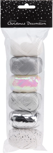 Vázací třpytivá stuha 8 m bílá a stříbrná, balení 6 ks