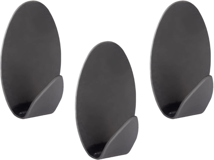 Samolepicí oválné ocelové háčky černé (3 ks)