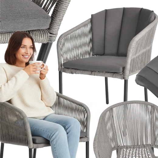 Zahradní židle Victoria z polyratanu s poduškou, šedá
