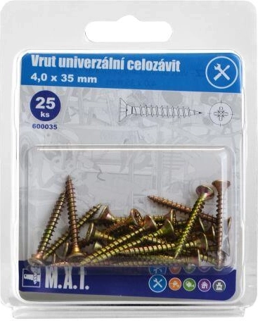 Univerzální vrut celozávit 4 × 35 mm, zinkovaný (25 ks)