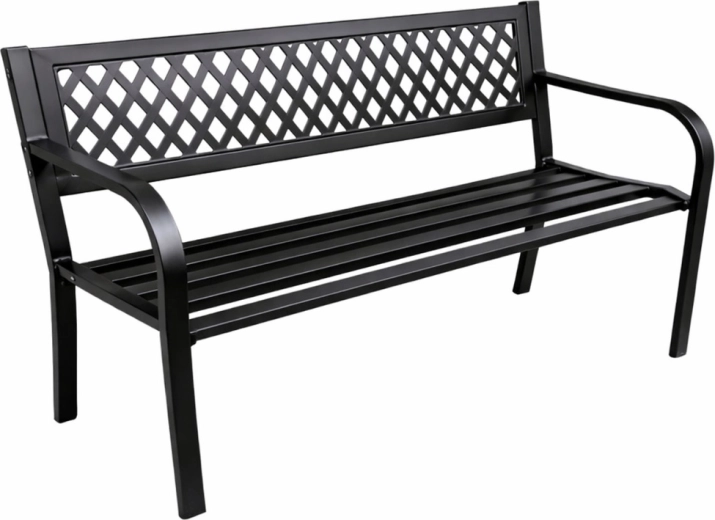 Kovová zahradní lavice s opěrkou, černá, 120 cm