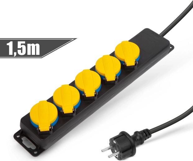 Venkovní prodlužovací přívod s krytem, 1,5 m, 5× 230 V, IP44