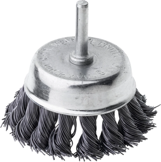Hrnkový ocelový kartáč se stopkou 75 mm, vlnitý drát 0,5 mm