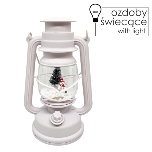 Vánoční lampion s LED osvětlením a hracím strojkem – sněhulák, bílý