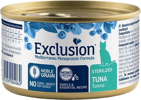 Exclusion Cat Monoprotein Sterilized – tuňáková konzerva pro sterilizované kočky 85 g