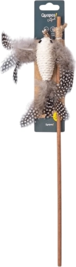 Quapas! přírodní udička pro kočky s bílým ptáčkem a peříčky