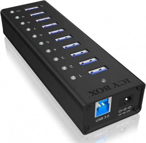 Icy Box aktivní 10portový USB 3.0 hub s hliníkovým tělem