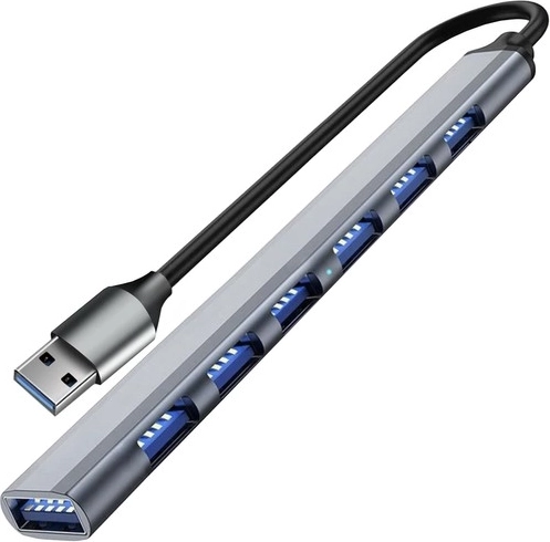USB hub 7portový, 1× USB 3.2 Gen 1 + 6× USB 2.0, hliníkové tělo IZOXIS